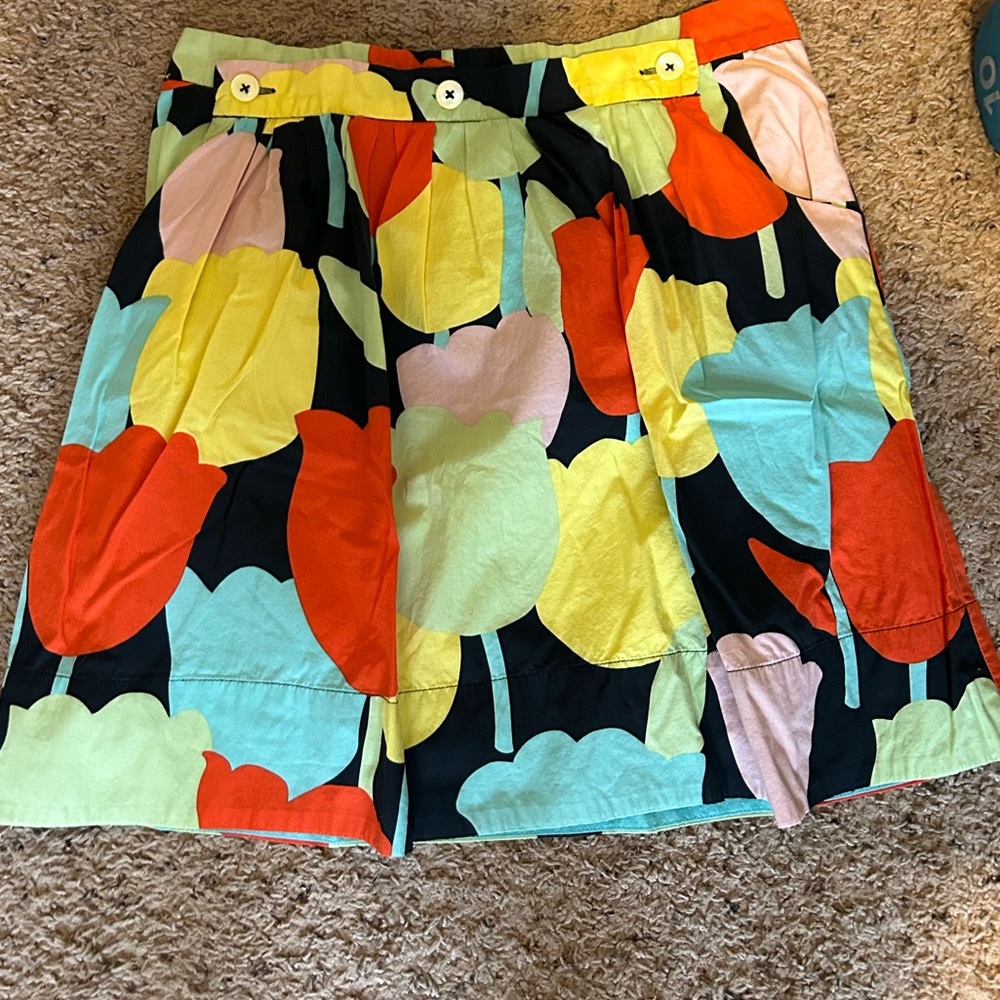 Anthropologie Fei retro red, navy, yellow tulip skirt